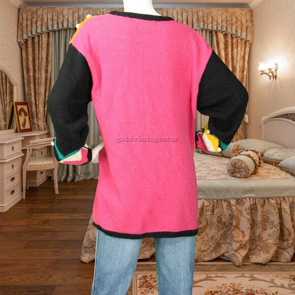 Vintage Sideeffects Loud Rainbow Abstract Art Knit Cardigan Sweater Jumper - Picture 5 of 7